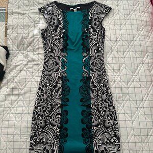 Maggy London Teal & Black Floral Panel Sheath Dress • Size 4